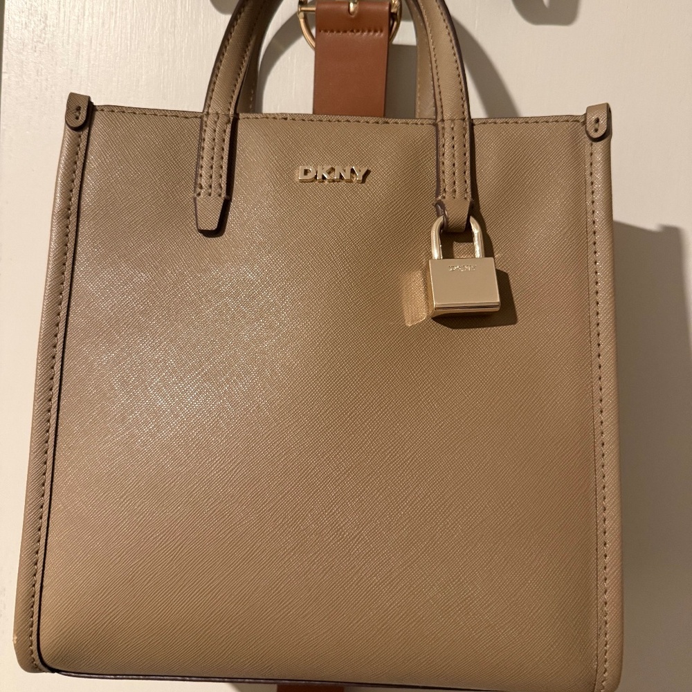 DKNY Beige Mini Tote with Gold Lock
